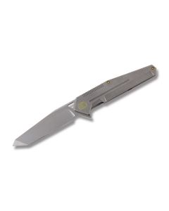 WE Knife Co. 610H with Gray Coated 6AL4V Titanium Handle and Satin Coated CPM-S35VN Stainless Steel 3.875" Tanto Tip Plain Edge Blade Model 610H