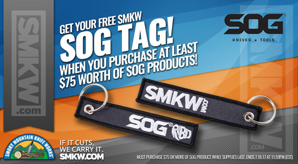 Free SOG Flight Tag with $75 SOG Purchase. While Supplies Last. Limit 1 per order.